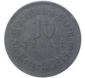 10 пфеннигов 1919 года Германия — город Баден-Баден (Нотгельд) — Фото №2