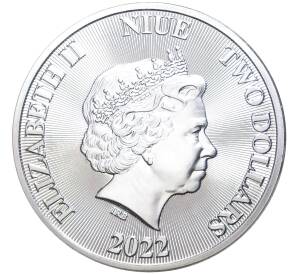 2 доллара 2022 года Ниуэ «Ревущий лев» — Фото №2