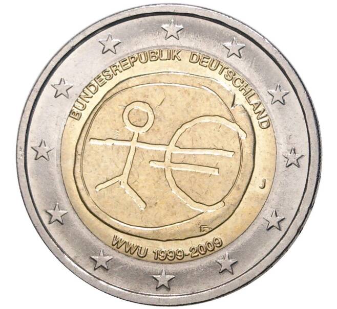 Монета 2 евро 2009 года J Германия «10 лет монетарной политики ЕС (EMU) и введения евро» (Артикул M2-54701)