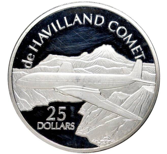 Монета 25 долларов 2003 года Соломоновы острова «Самолеты — de Havilland Comet» (Артикул K27-7133)