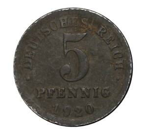 5 пфеннигов 1920 года F Германия — Фото №1