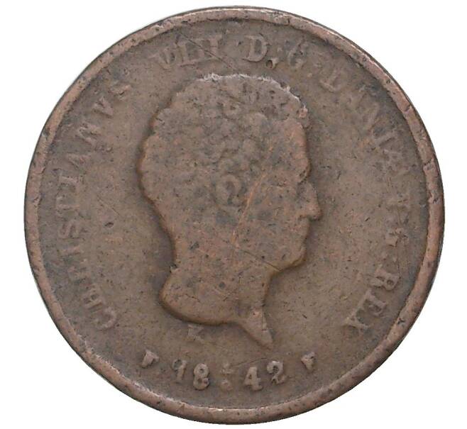 Монета 1/5 скиллинга 1842 года Дания (Артикул K27-7521)