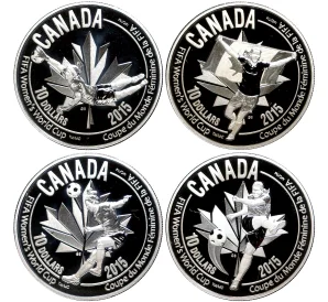 Набор из 4 монет 10 долларов 2015 года Канада «Женский чемпионат мира по футболу FIFA-2015»