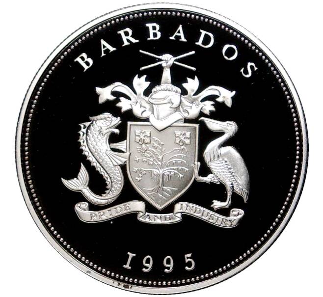 Монета 5 долларов 1995 года Барбадос «Первые европейские поселенцы на Барбадосе — 1625» (Артикул M2-55754)