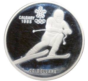 20 долларов 1985 года Канада «XV зимние Олимпийские Игры 1988 в Калгари — Горные лыжи»