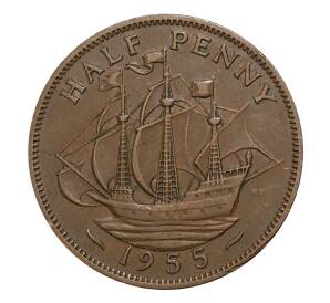 1/2 пенни 1955 года Великобритания — Фото №1