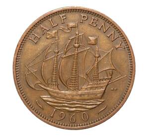 1/2 пенни 1960 года Великобритания — Фото №1