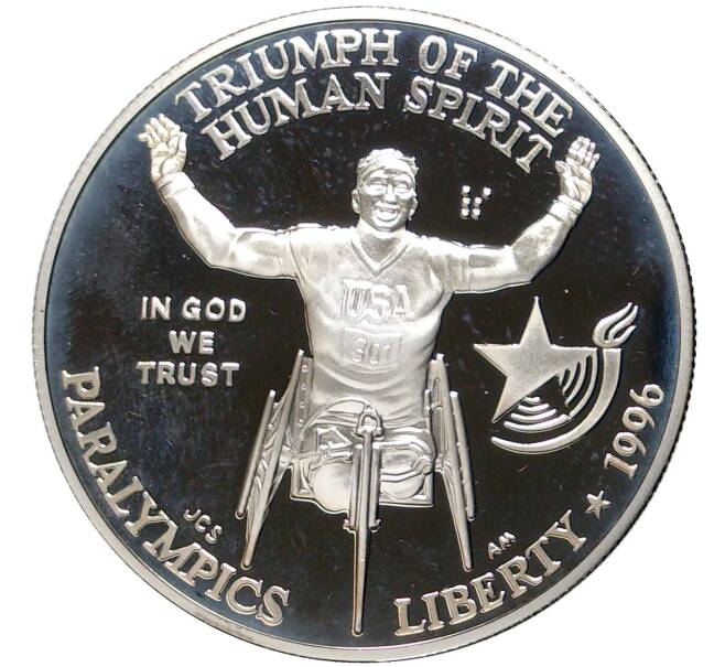 Монета 1 доллар 1996 года Р США «X летние Паралимпийские игры 1996 Атланте — Гонки на колясках» (Артикул K11-5502)