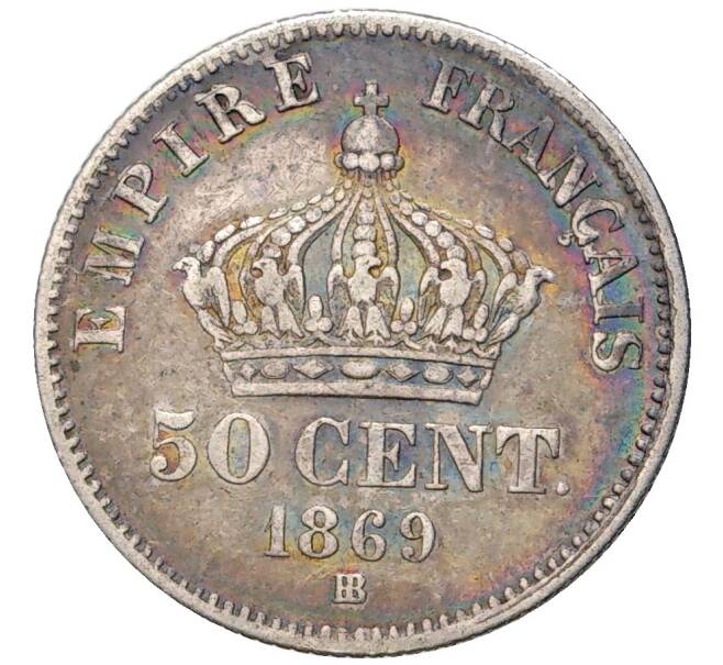 Монета 50 сантимов 1869 года ВВ Франция (Артикул K11-5555)