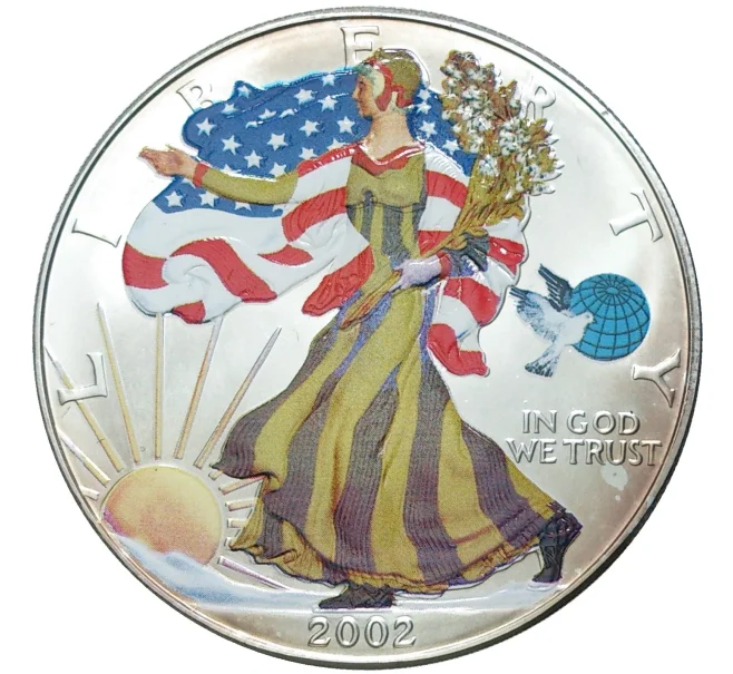 Монета 1 доллар 2002 года США «Шагающая Свобода» (Цветное покрытие) (Артикул M2-55917)