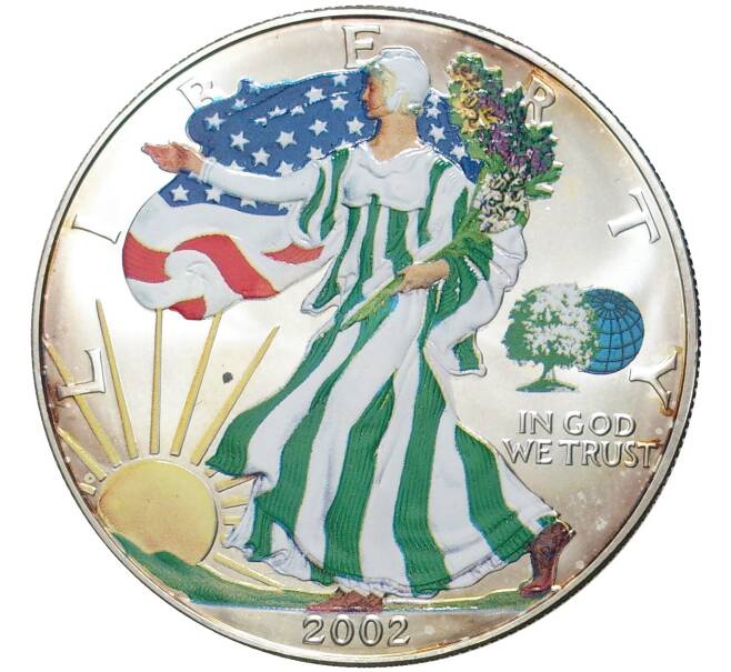 Монета 1 доллар 2002 года США «Шагающая Свобода» (Цветное покрытие) (Артикул M2-55918)