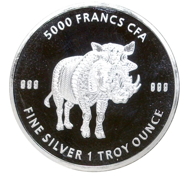Монета 5000 франков 2021 года Чад «Мандала — Бородавочник» (Артикул M2-55976)