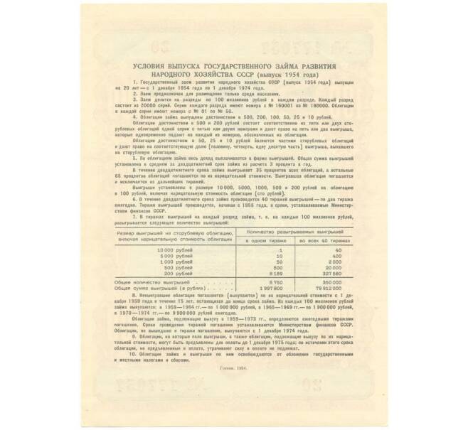 Облигация на сумму 100 рублей 1954 года Государственный заем развития народного хозяйства СССР (Артикул K11-5685)