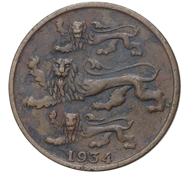 Монета 2 сента 1934 года Эстония (Артикул K11-6179)