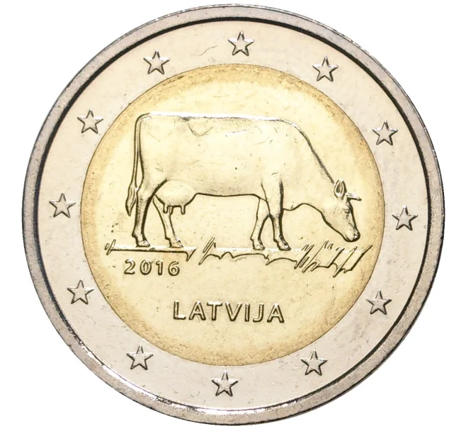 Монета 2 евро 2016 года Латвия «Латвийская бурая корова» (Артикул K1-3802)