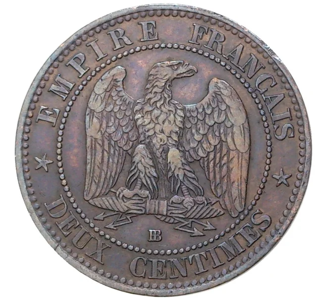 Монета 2 сантима 1853 года ВВ Франция (Артикул K27-7834)