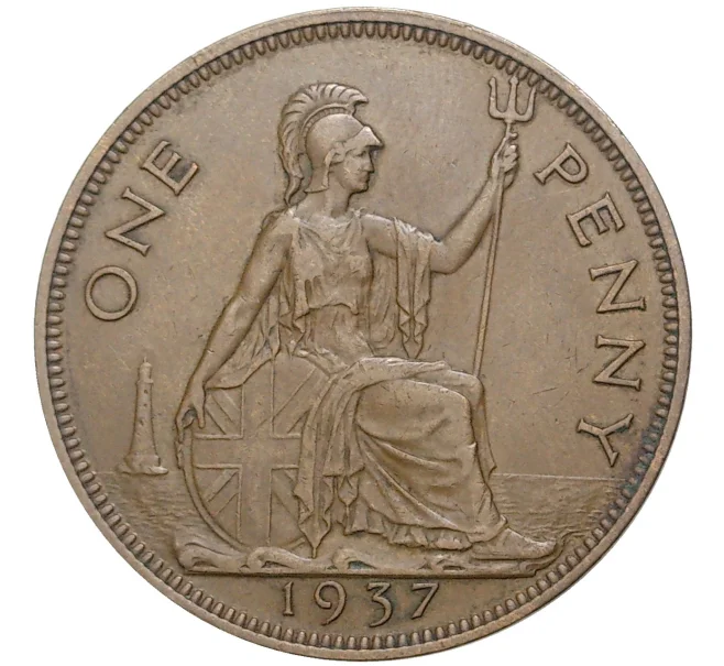 Монета 1 пенни 1937 года Великобритания (Артикул K27-7847)