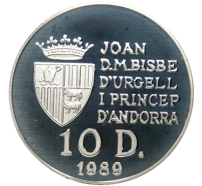 Монета 10 динеров 1989 года Андорра «XVI зимние Олимпийские игры й992 в Альбервиле» (Артикул K11-6321)