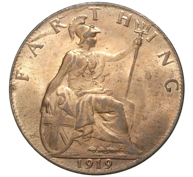 Монета 1 фартинг 1919 года Великобритания (Артикул K11-6988)