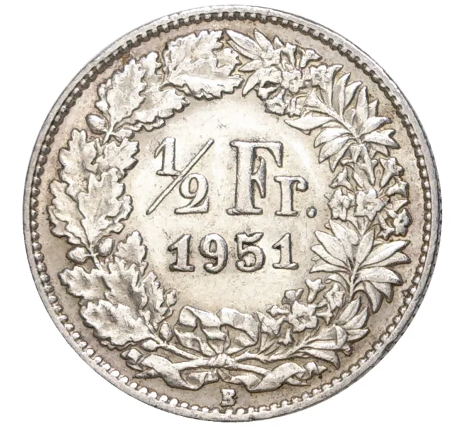Монета 1/2 франка 1951 года Швейцария (Артикул K11-70091)
