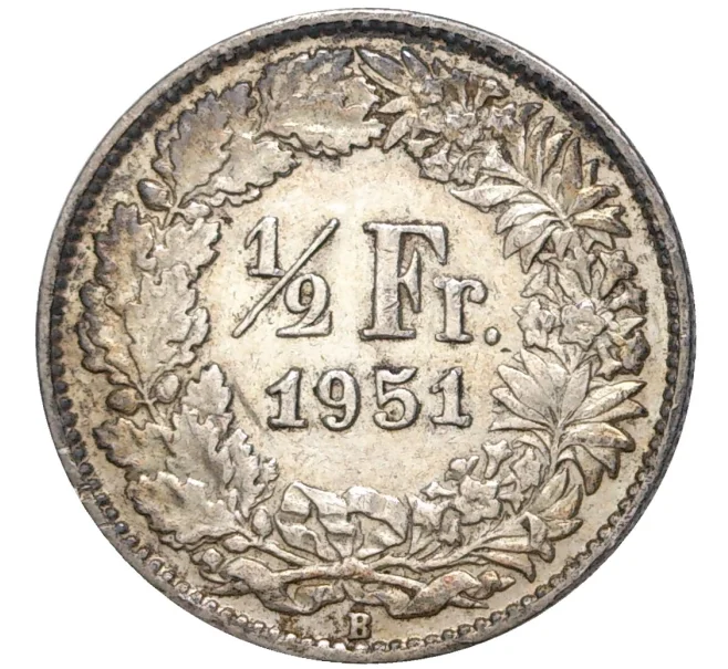 Монета 1/2 франка 1951 года Швейцария (Артикул K11-70092)