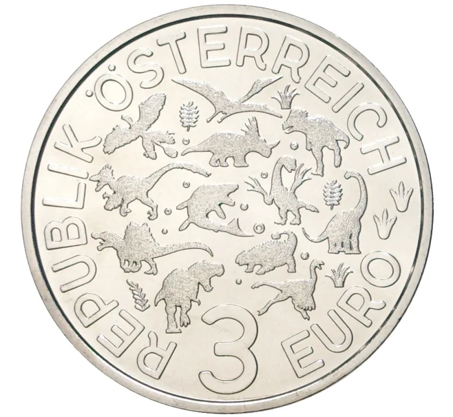Монета 3 евро 2022 года Австрия «Супер динозавры — Пахицефалозавр» (Артикул M2-56214)