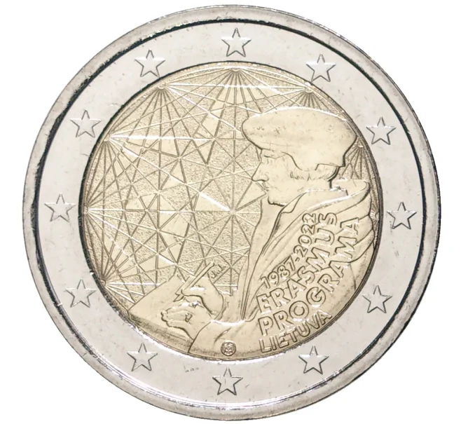 Монета 2 евро 2022 года Литва «35 лет программе Эразмус» (Артикул M2-56248)
