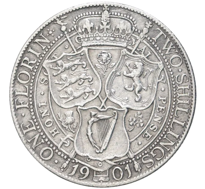 Монета 1 флорин (2 шиллинга) 1901 года Великобритания (Артикул K11-70340)