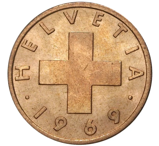 Монета 2 раппена 1969 года Швейцария (Артикул M2-56349)