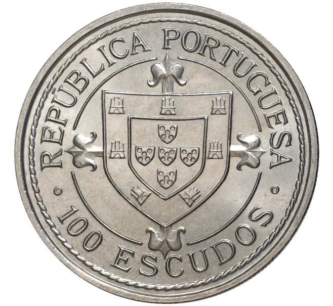 Монета 100 эскудо 1987 года Португалия «Золотой век открытий — Нуну Триштан» (Артикул K27-80043)