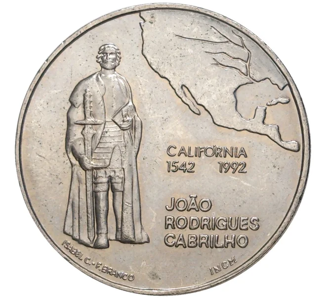 Монета 200 эскудо 1992 года Португалия «450 лет открытию Калифорнии» (Артикул K27-80051)