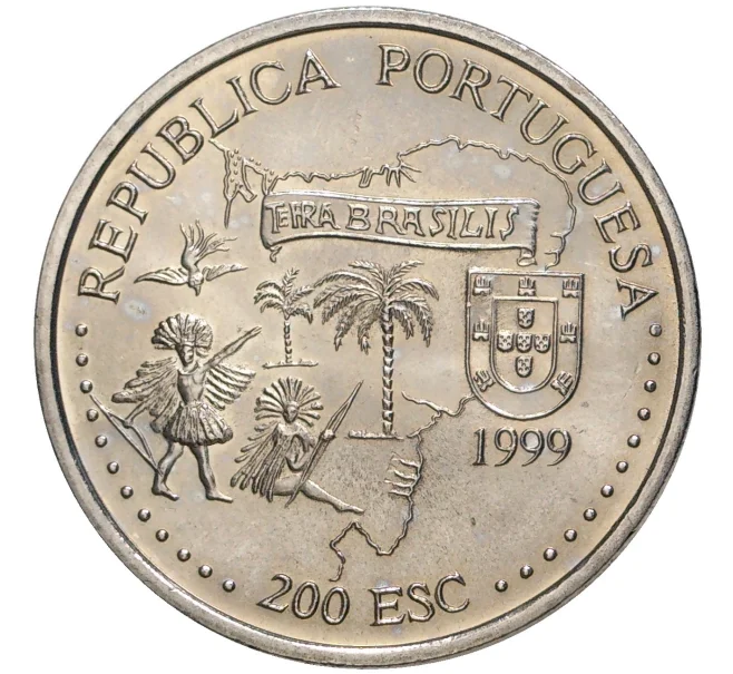Монета 200 эскудо 1999 года Португалия «500 лет с момента открытия Бразилии» (Артикул K27-80077)