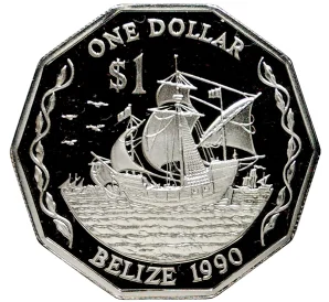 1 доллар 1990 года Белиз «Корабль Колумба»