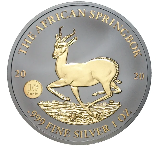 Монета 1000 франков 2020 года Габон «Спрингбок» (Покрытие из рутения + позолота) (Артикул M2-56460)