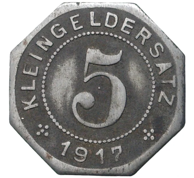 Монета 5 пфеннигов 1917 года Германия — город Тюбинген (Нотгельд) (Артикул M2-56916)