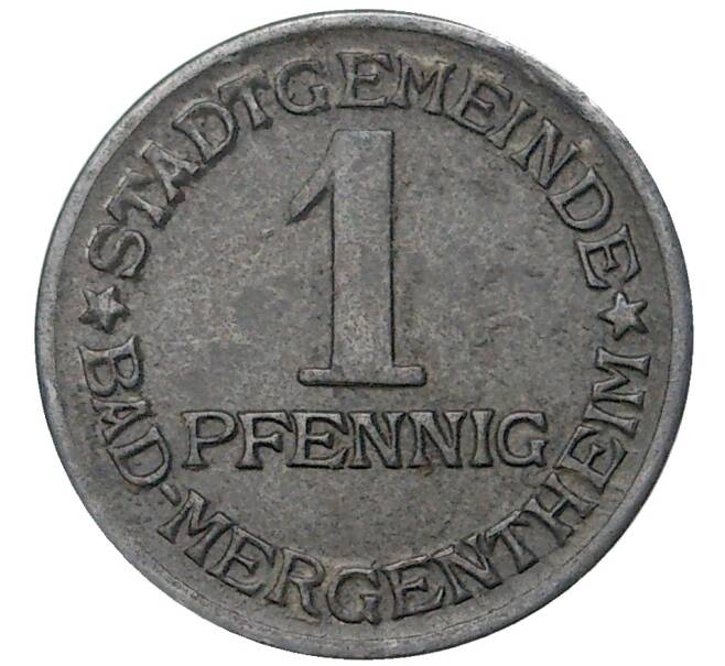 Монета 1 пфенниг 1920 года Германия — город Мергентхайм (Нотгельд) (Артикул M2-56938)