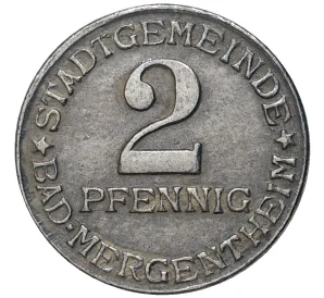 2 пфеннига 1920 года Германия — город Мергентхайм (Нотгельд)