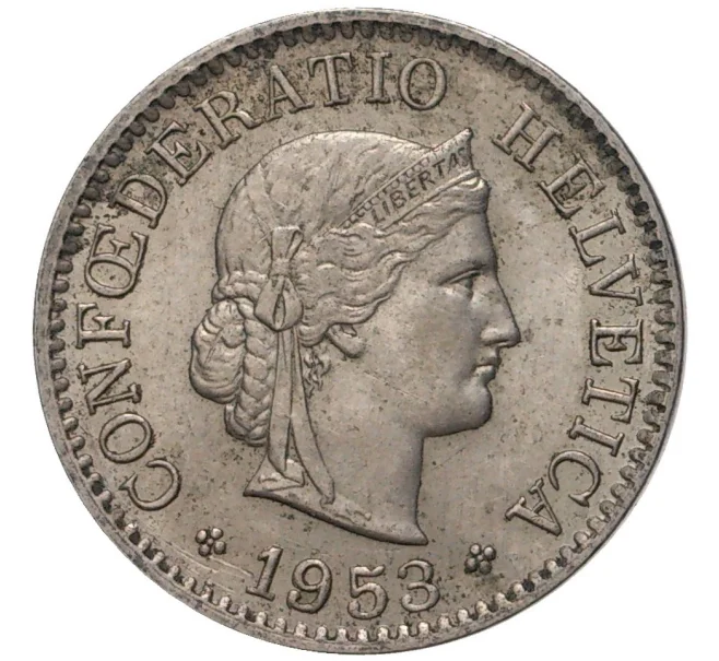 Монета 5 раппенов 1953 года Швейцария (Артикул M2-56640)