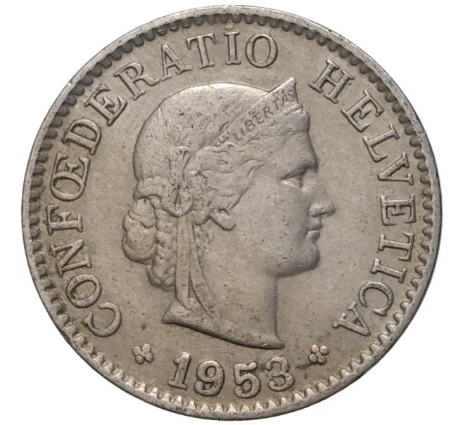Монета 5 раппенов 1953 года Швейцария (Артикул M2-56650)