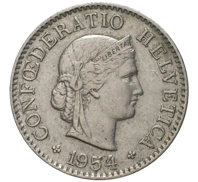 Монета 5 раппенов 1954 года Швейцария (Артикул M2-56662)