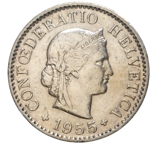 Монета 5 раппенов 1955 года Швейцария (Артикул M2-56667)