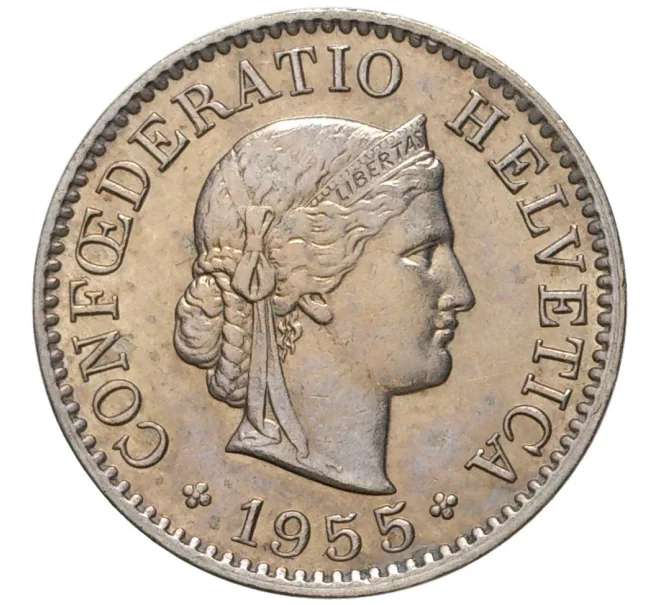 Монета 5 раппенов 1955 года Швейцария (Артикул M2-56675)