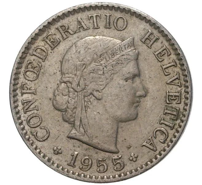 Монета 5 раппенов 1955 года Швейцария (Артикул M2-56678)