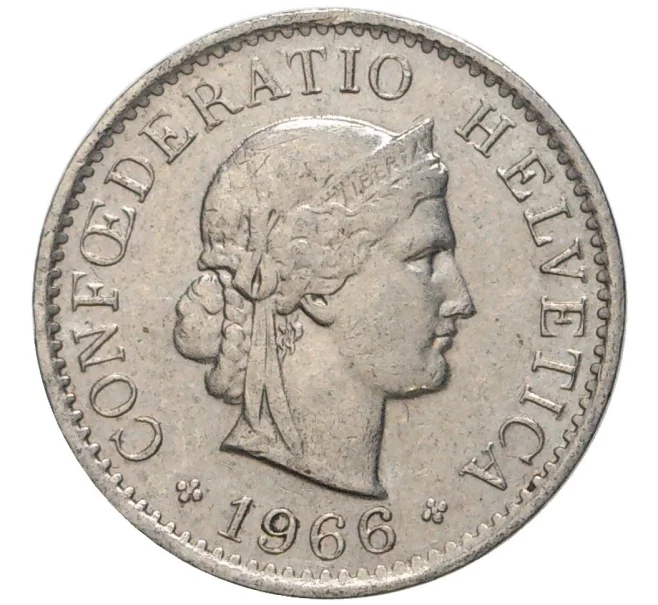 Монета 5 раппенов 1966 года Швейцария (Артикул M2-56688)