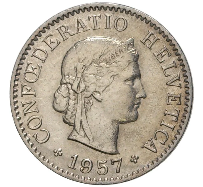 Монета 5 раппенов 1957 года Швейцария (Артикул M2-56692)