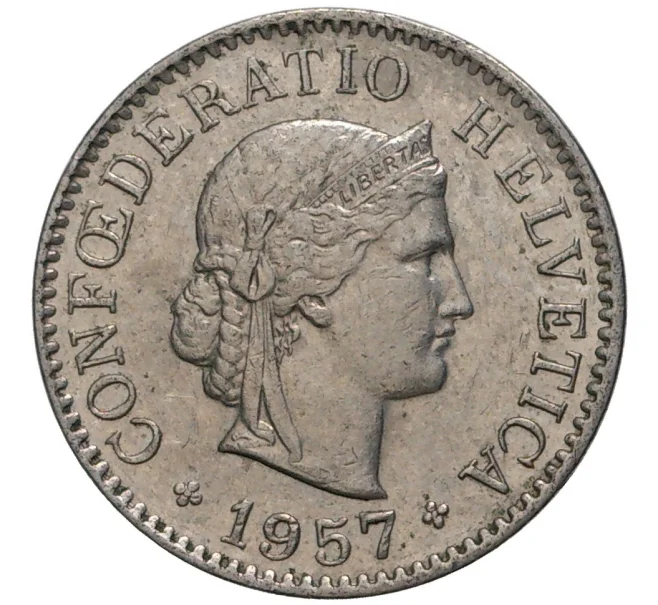 Монета 5 раппенов 1957 года Швейцария (Артикул M2-56697)