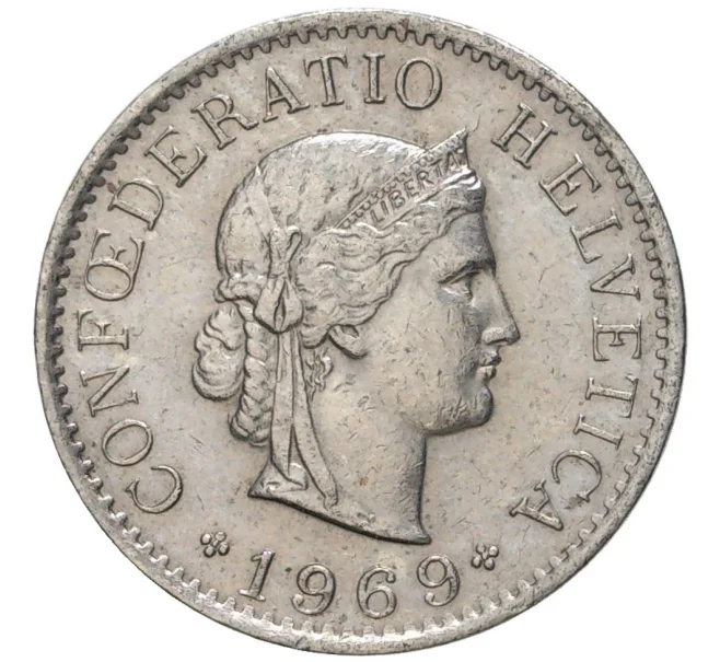 Монета 5 раппенов 1969 года Швейцария (Артикул M2-56777)