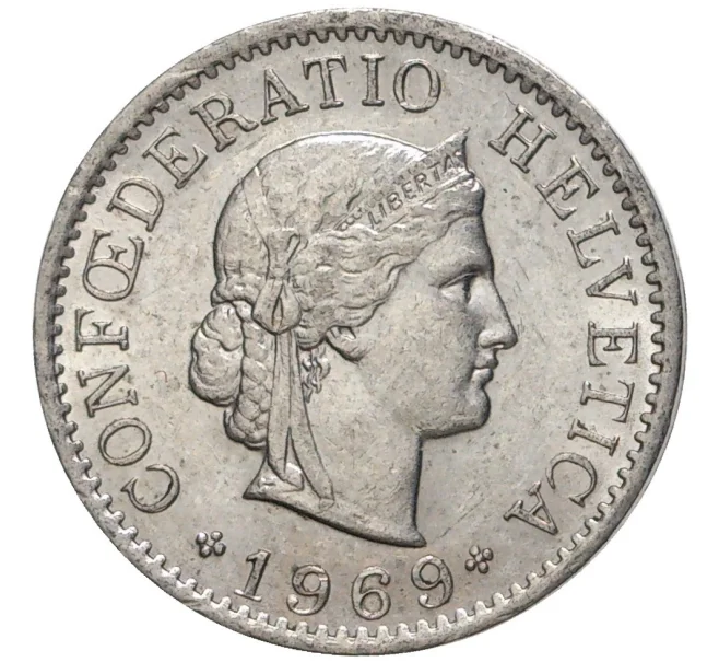 Монета 5 раппенов 1969 года Швейцария (Артикул M2-56783)