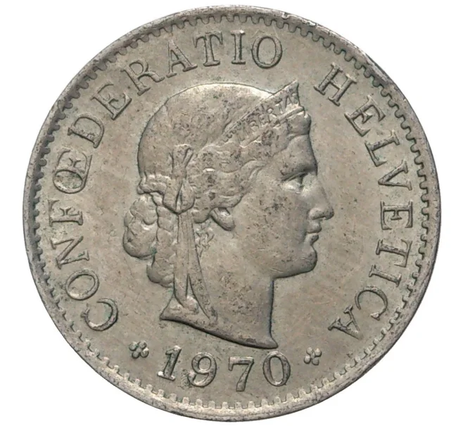 Монета 5 раппенов 1970 года Швейцария (Артикул M2-56786)
