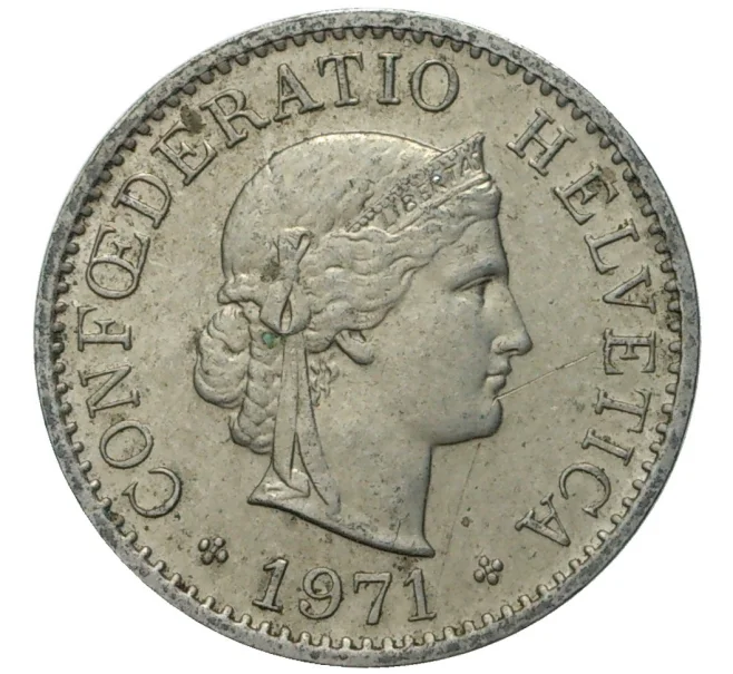 Монета 5 раппенов 1971 года Швейцария (Артикул M2-56799)